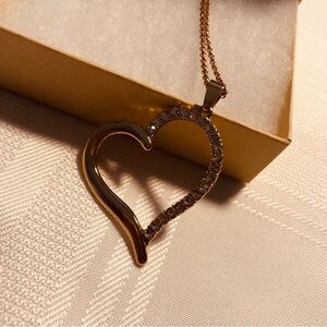 New Kohls Gold Heart Pendant Necklace with Crystal Accents